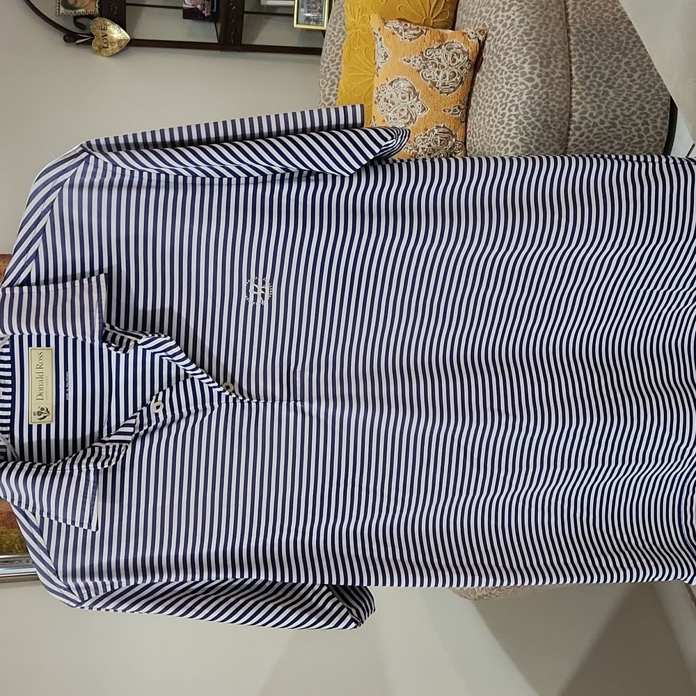Donald ROSS  Navy Striped Polo Shirt
